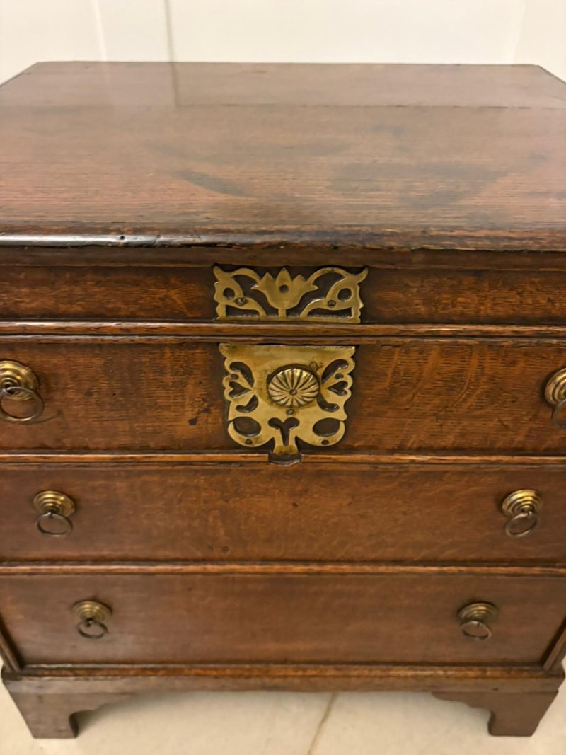 Antique Early 18th Century Quality Oak Box Coffer in the Form of a Miniature Chest